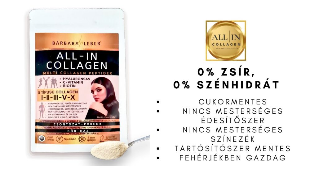 BARBARA LEBER ALL-IN COLLAGEN TELJES SPEKTRUM KOLLAGÉN PEPTIDEK. 5 TÍPUSÚ KOLLAGÉN PEPTIDEK: I-II-III-V-X. BIOTIN, HIALURONSAV ÉS C-VITAMIN 50g